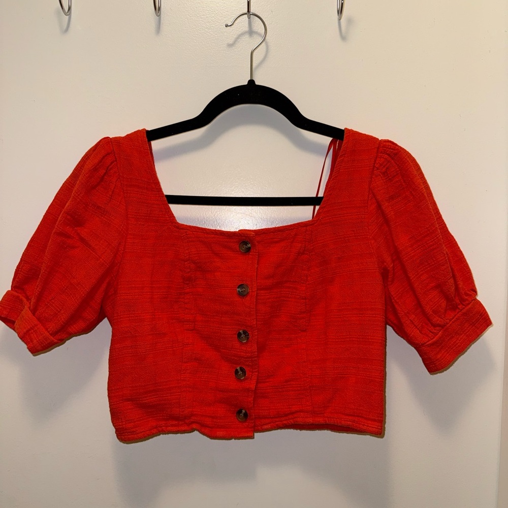 Chic Red Button-Up Blouse
